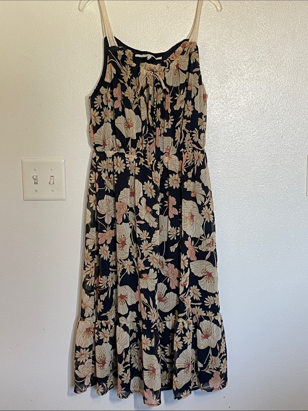 Collective Concepts Black Floral Midi Dress with Cream & Pink Blooms